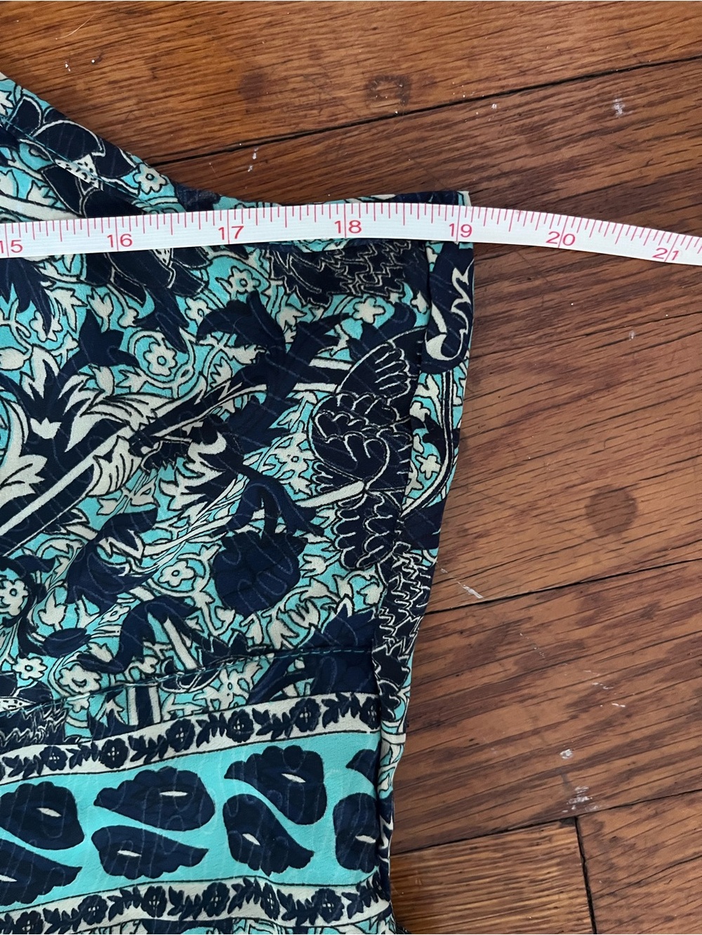 Blue-Green Satin Printed Maxi Dress - Picture 4 of 6